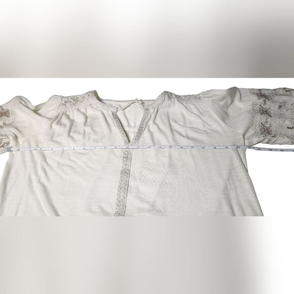 Soft Surroundings Boho Maribel Cotton Peasant Top Embroidered Cream Beige Gold M - Picture 15 of 16